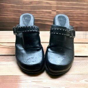 OK Black Ring Clog Slip On Mules Buckles US Sz 8 Rubber Soles Heel